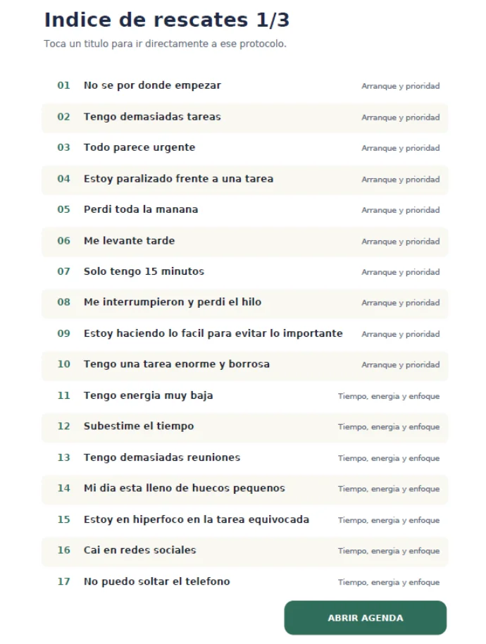 50 Rescates para Días Caóticos TDAH — índice de rescates.webp